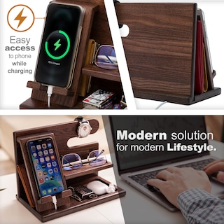 Foto 2 | Foto 2 | Soporte De Teléfono De Madera Organizador De Mesita De Noche Teslyar - Venta Internacional.