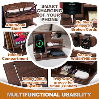 Foto 4 | Foto 4 | Soporte De Teléfono De Madera Organizador De Mesita De Noche Teslyar - Venta Internacional.