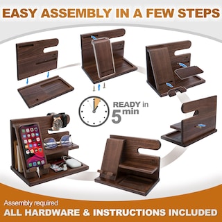 Foto 6 | Foto 6 | Soporte De Teléfono De Madera Organizador De Mesita De Noche Teslyar - Venta Internacional.