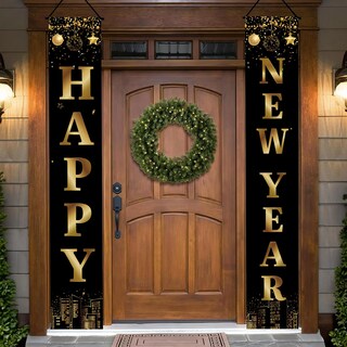 Foto 1 | Foto 1 | Banner Decorativo Holiwoer Happy New Year 2025 En Oro Negro - Venta Internacional.