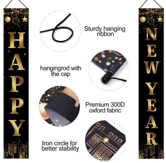 Foto 2 | Foto 2 | Banner Decorativo Holiwoer Happy New Year 2025 En Oro Negro - Venta Internacional.