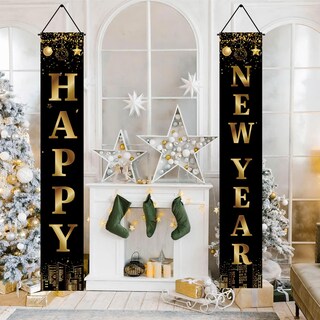Foto 3 | Foto 3 | Banner Decorativo Holiwoer Happy New Year 2025 En Oro Negro - Venta Internacional.