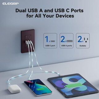 Foto 2 | Foto 2 | Enchufe De Pared Usb Elegrp 30 W 6.0 A 3 Puertos Con Usb Tipo C Y Tipo A - Venta Internacional.