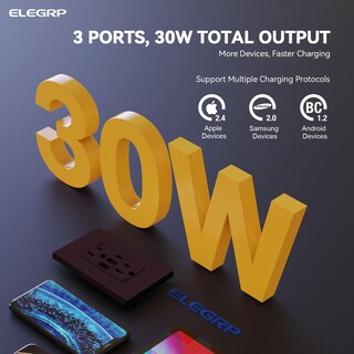 Foto 3 | Foto 3 | Enchufe De Pared Usb Elegrp 30 W 6.0 A 3 Puertos Con Usb Tipo C Y Tipo A - Venta Internacional.