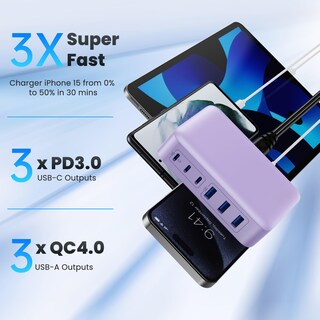 Foto 4 | Foto 4 | Cargador Usb C Gkutw 108w Estación De Carga Rápida De 6 Puertos Púrpura - Venta Internacional.