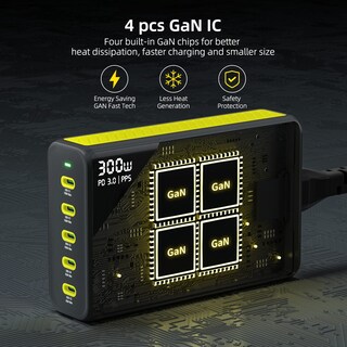 Foto 4 | Foto 4 | Cargador Hunda Usb C Gan De 300 W 5 Puertos Pd 100 W Para Macbook Pro - Venta Internacional.