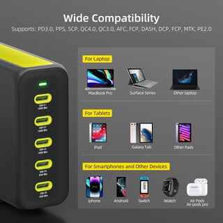 Foto 5 | Foto 5 | Cargador Hunda Usb C Gan De 300 W 5 Puertos Pd 100 W Para Macbook Pro - Venta Internacional.