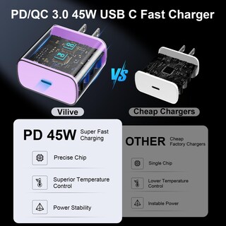 Foto 3 | Foto 3 | Cargador Vilive Usb-c Superrápido De 45 W Con Cable De 10 Pies Color Morado - Venta Internacional.