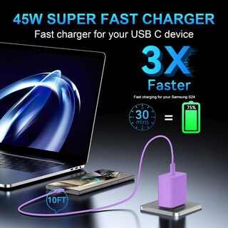 Foto 6 | Foto 6 | Cargador Vilive Usb-c Superrápido De 45 W Con Cable De 10 Pies Color Morado - Venta Internacional.