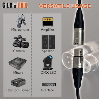 Foto 6 | Foto 6 | Cable De Micrófono Xlr Gearlux Totalmente Balanceado M/f De 30 M Paquete De 6 - Venta Internacional.