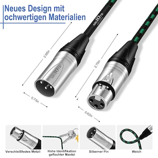 Foto 4 | Foto 4 | Cable De Micrófono Xlr A Xlr Pro De 3 M Paquete De 2 Unidades Macho A Hembra Verde - Venta Internacional.