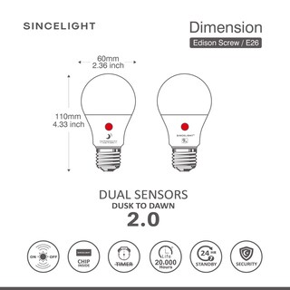 Foto 4 | Foto 4 | Bombilla Led Sincelight Del Anochecer Al Amanecer Con Doble Sensor De Luz Diurna De 9 W - Venta Internacional.