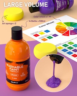 Foto 4 | Foto 4 | Set De Pintura Nicpro 14 Colores Lavable Para Niños 500 Ml (16 9 Oz) - Venta Internacional.