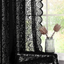Cortinas De Encaje Transparente  Color Negro  Vintage  Estampado Floral  135 X 213 Cm - Venta Internacional.