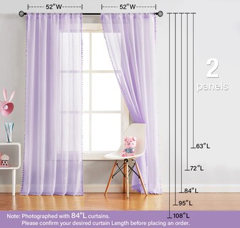 Foto 6 | Foto 6 | Cortinas Transparentes Treatmentex Con Pompones Lilas 213 Cm X 213 Cm 2 Unidades - Venta Internacional.