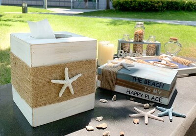 Foto 4 | Foto 4 | Funda Cuadrada Para Pañuelos Somto Beach Rústica De Madera Blanca - Venta Internacional.