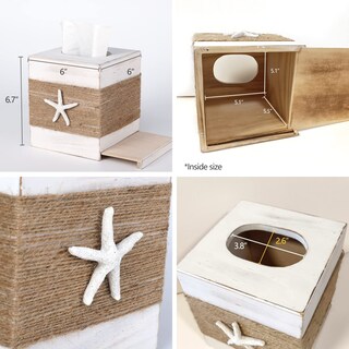 Foto 6 | Foto 6 | Funda Cuadrada Para Pañuelos Somto Beach Rústica De Madera Blanca - Venta Internacional.