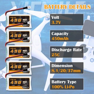 Foto 2 | Foto 2 | Batería Lipo Vicmile De 3 7 V 450 Mah 25 V Con Cargador 5 En 1 5 Unidades - Venta Internacional.