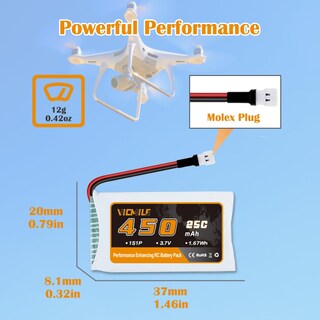 Foto 3 | Foto 3 | Batería Lipo Vicmile De 3 7 V 450 Mah 25 V Con Cargador 5 En 1 5 Unidades - Venta Internacional.
