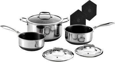 Foto 1 | Foto 1 | Juego De Ollas Hexclad Hybrid Antiadherente De 6 Piezas Con Salvamanteles Y Tapas - Venta Internacional.