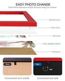 Foto 4 | Foto 4 | Marco De Fotos Hongkee 8 X 10 (paquete De 4  Rojo) Con Vidrio Auténtico Y Madera - Venta Internacional.