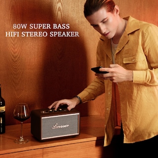 Foto 2 | Foto 2 | Altavoz Bluetooth Lonzuer Retro De Madera Con Batería De 10000 Mah Y 80 W - Venta Internacional.