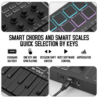 Foto 5 | Foto 5 | Controlador De Teclado Midi M-wave De 25 Teclas Con Bluetooth Negro - Venta Internacional.