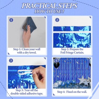 Foto 2 | Foto 2 | Telón De Fondo Con Flecos De Aluminio Decockrat Láser Azul Real 1 X 2 5 M Paquete De 3 - Venta Internacional.
