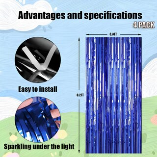 Foto 2 | Foto 2 | Cortinas Metálicas Con Flecos De Oropel Paquete De 4 Color Azul - Venta Internacional.