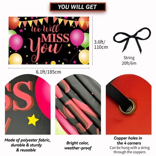 Foto 2 | Foto 2 | Banner Vicycaty Con Texto «te Echaremos De Menos» Para Decoración De Fiesta  185 Cm X 110 Cm - Venta Internacional.