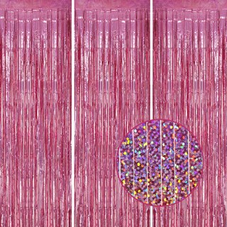 Foto 1 | Foto 1 | Telón De Fondo Con Flecos De Aluminio Decockrat Láser Rosa 1 X 2 5 M Paquete De 3 - Venta Internacional.