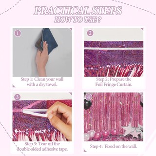 Foto 2 | Foto 2 | Telón De Fondo Con Flecos De Aluminio Decockrat Láser Rosa 1 X 2 5 M Paquete De 3 - Venta Internacional.