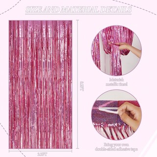 Foto 3 | Foto 3 | Telón De Fondo Con Flecos De Aluminio Decockrat Láser Rosa 1 X 2 5 M Paquete De 3 - Venta Internacional.