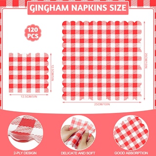 Foto 2 | Foto 2 | Servilletas Desechables A Cuadros Xiangqu Red Gingham 120 Unidades - Venta Internacional.