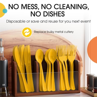 Foto 5 | Foto 5 | Juego De Cubiertos De Plástico Party Solids Yellow 150 Unidades Resistentes - Venta Internacional.
