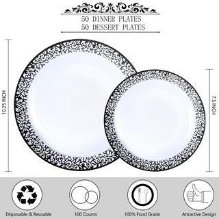 Foto 2 | Foto 2 | Platos De Plástico U-qe Transparentes Y Negros 100 Unidades Para Fiestas - Venta Internacional.