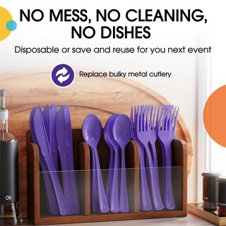 Foto 5 | Foto 5 | Juego De Cubiertos Party Solids De Plástico Morado 150 Unidades Muy Resistentes - Venta Internacional.