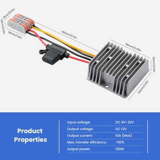 Foto 7 | Foto 7 | Convertidor De Voltaje Mzhou Dc 9v-32v A 12v 10a 120w Con Fusible - Venta Internacional.