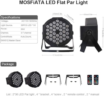Foto 7 | Foto 7 | Luces De Escenario Mosfiata Par Lights Paquete De 4 Luces Rgb 36 Led Con Control Remoto - Venta Internacional.