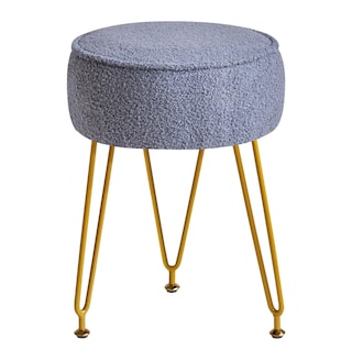 Foto 1 | Foto 1 | Taburete Reposapiés Otomano Ibuyke  De Terciopelo  Redondo  Gris Y Azul - Venta Internacional.
