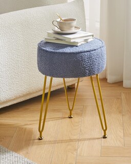 Foto 3 | Foto 3 | Taburete Reposapiés Otomano Ibuyke  De Terciopelo  Redondo  Gris Y Azul - Venta Internacional.