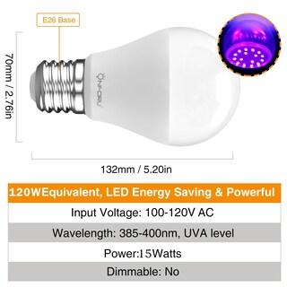 Foto 5 | Foto 5 | Bombilla Led Negra Onforu 15 W A19 E26 385-400 Nm Paquete De 6 - Venta Internacional.
