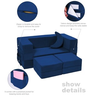 Foto 6 | Foto 6 | Sofá Modular Para Niños Sofá Convertible Elftopia De Felpa Azul Marino - Venta Internacional.