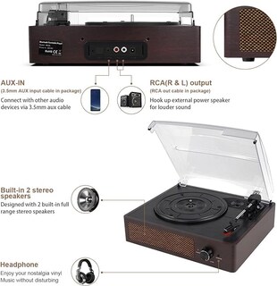 Foto 6 | Foto 6 | Plato Giratorio De Vinilo Mersoco Bluetooth Portátil De 3 Velocidades De Madera Natural - Venta Internacional.
