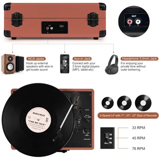 Foto 3 | Foto 3 | Tocadiscos De Vinilo Retrolife Portátil De 3 Velocidades Con Bluetooth - Venta Internacional.