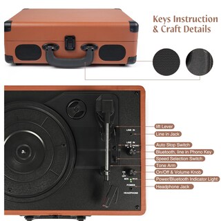 Foto 4 | Foto 4 | Tocadiscos De Vinilo Retrolife Portátil De 3 Velocidades Con Bluetooth - Venta Internacional.