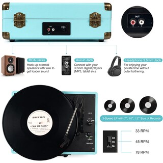 Foto 5 | Foto 5 | Maleta Record Player Retrolife Con Bluetooth De 3 Velocidades Color Azul - Venta Internacional.