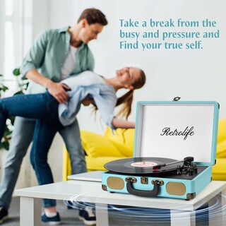 Foto 6 | Foto 6 | Maleta Record Player Retrolife Con Bluetooth De 3 Velocidades Color Azul - Venta Internacional.