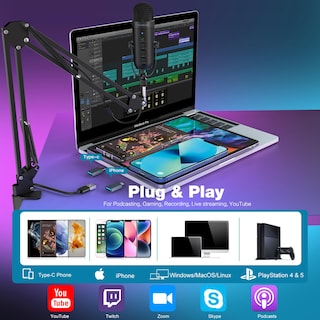 Foto 2 | Foto 2 | Micrófono Para Videojuegos Zealsound K66 Usb Con Boom Arm Negro - Venta Internacional.