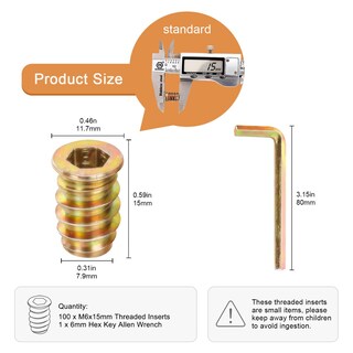 Foto 2 | Foto 2 | Insertos Roscados Ouschr M6 1 0 X 15 Mm Para Madera 100 Unidades - Venta Internacional.